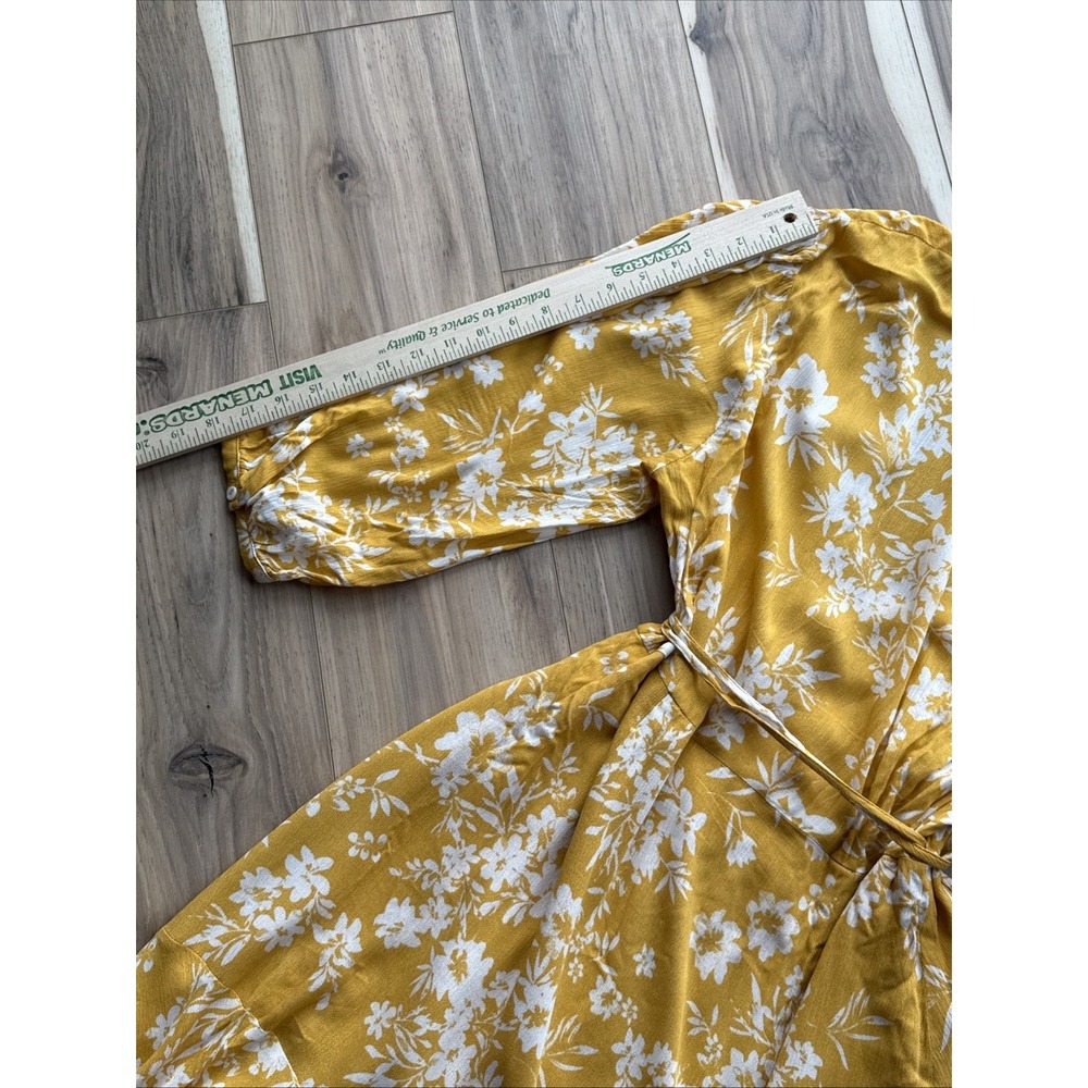 LULUS Floral In‎ This Together Dusty Yellow Wrap Half Sleeve Dress Summer L - Picture 5 of 5